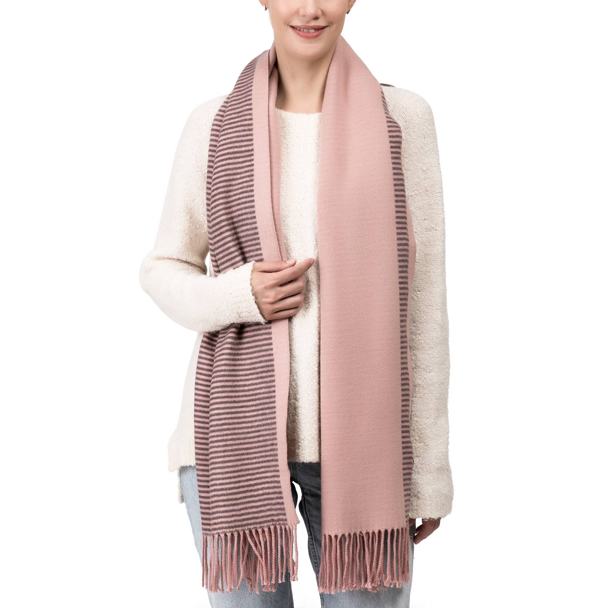 Glitzhome® 73" Pink & Brown Striped Reversible Scarf with Tassels